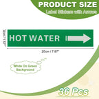 PATIKIL 36 Pcs Pipe Label Stickers with Arrows 1-3/5" x 8" HOT WATER Right-Pointing Arrow White on Green Background