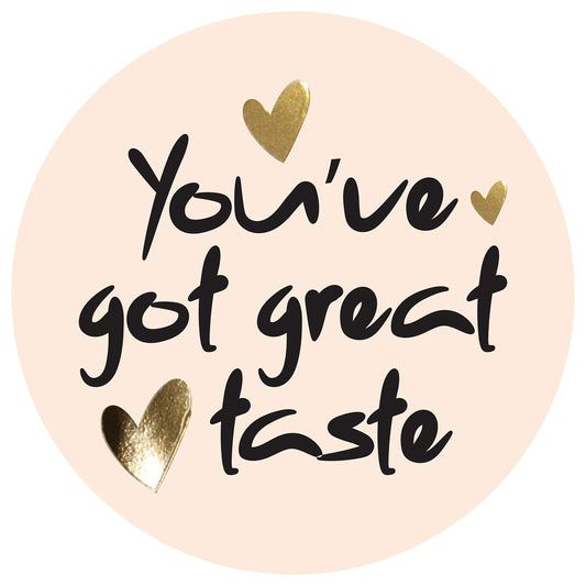 easykart labels 300 You've Got Great Taste Sticker Labels | Pastel Pink with Gold Foil Heart Design | 2" Inch Round | Highly Recommended for Small Business Owners and Online Sellers