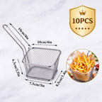 10Pack Mini Square Fry Basket, Stainless Steel Reusable Deep Fryer Baskets