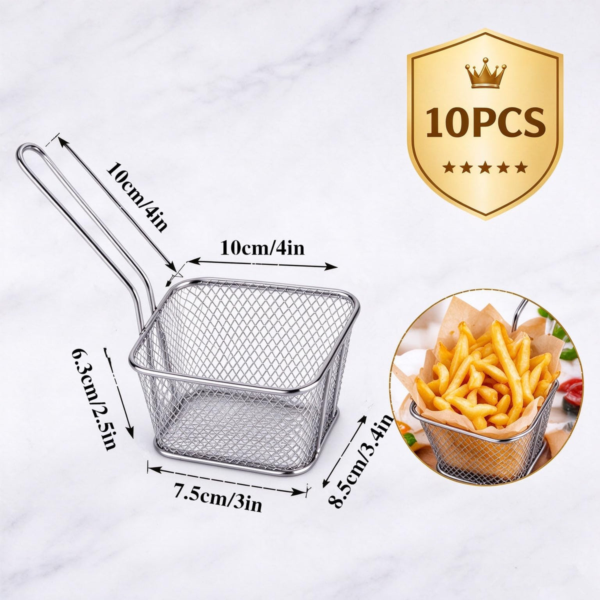 10Pack Mini Square Fry Basket, Stainless Steel Reusable Deep Fryer Baskets