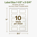 Avery Printable Rectangle Hemp Labels with Sure Feed Technology, 1-1/2" x 2-3/4", Off-White, Print-to-the-Edge, Laser & Inkjet Compatible, 400 Total, Great for Product Branding, Packaging, and More 400 Labels