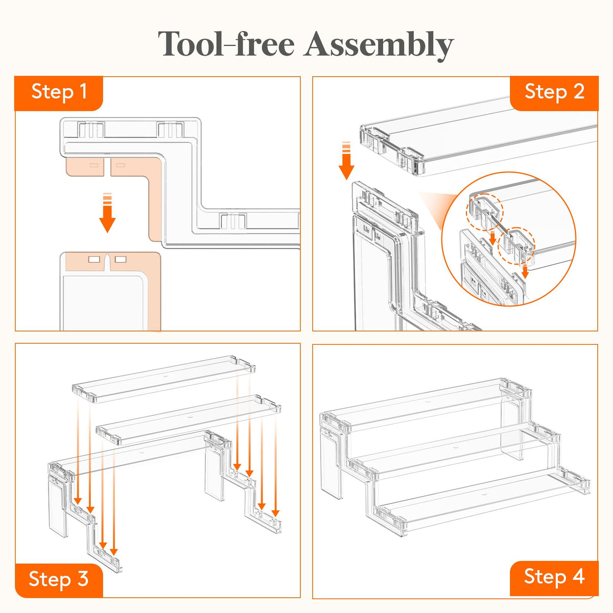 Lifewit 12″ Spice Rack, Perfume Cologne Stand, Tool-Free Assembly, 1 Pcs 12″3-Tier,1 pc Clear
