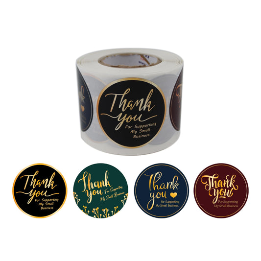 Thank You Stickers 500pcs 2 Inch Thank You for Greeting Stickers PP Metallized Based Label Stickers 4 Different Designs Self Adhesive Label