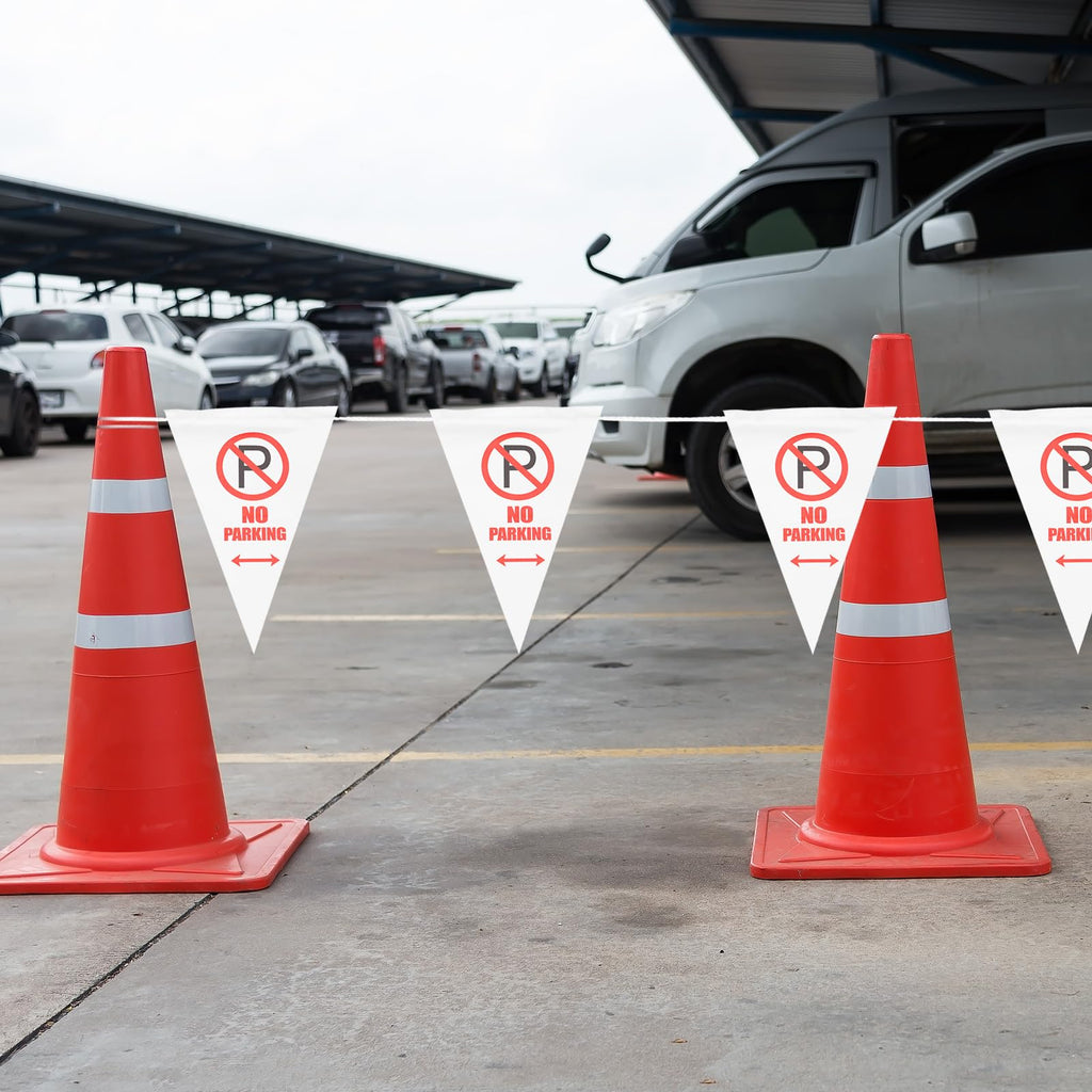 PATIKIL 37ft Pennant Banner Flags, No Parking Warning Flagging Banner Safety Flag Barrier Signs for Perimeter Making Traffic Control Party Events, 15 Flags White