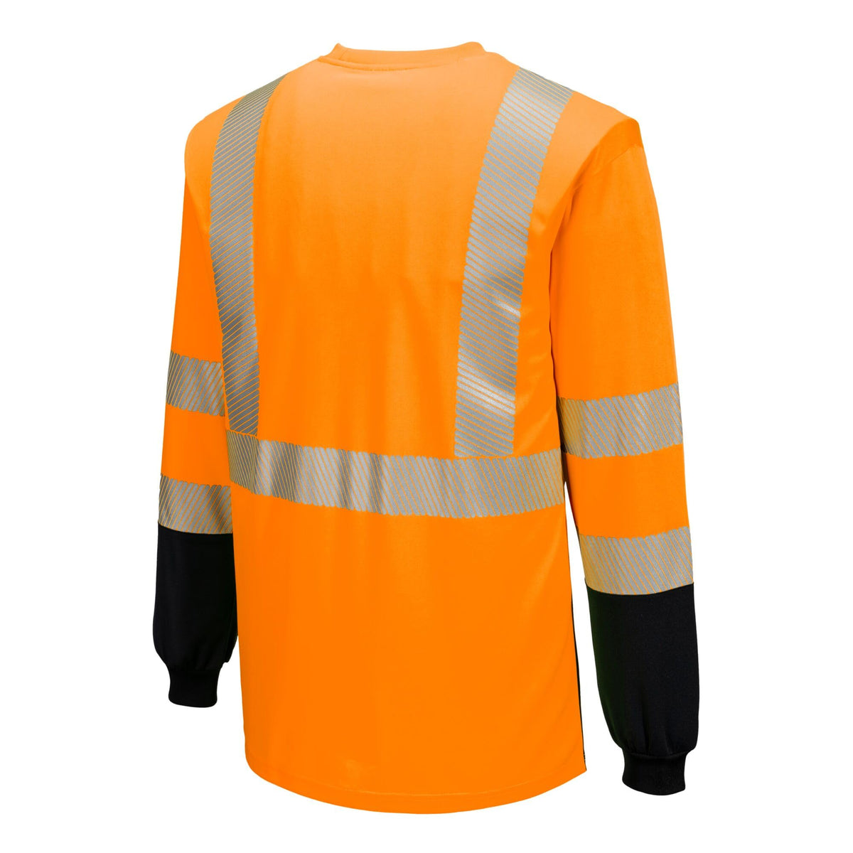 Portwest S197 Hi Vis Long Sleeve Safety Work T Shirt with Segmented Reflective Tape Breathable Moisture Wicking Crew Neck Pocket ANSI Class 3, Orange, 5X-Large Orange/Black