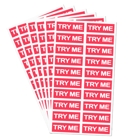 Top label Try Me Stickers,Tester Sample Label for Cosmetics,Pink Sample Stickers,1.25x0.5 Inch,500 Pcs Per Pack
