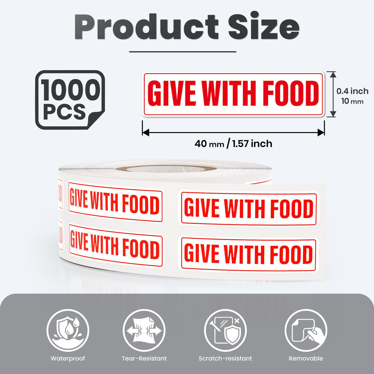 1000PCS Give with Food Veterinary Sticker 1.6 x 0.4 Inch