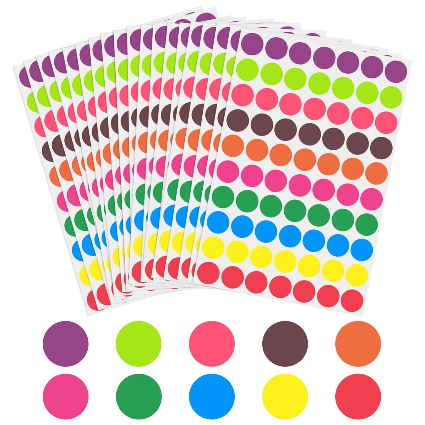 Dot Stickers, 2100 PCS Colored Dot Stickers, Round Color Coding Labels, 3/4" Circle Sticker Labels, 10 Colors Small Circle Dots Price Stickers for Toddlers, Classroom, Office, Student, Family, Papers B Style 2100pcs