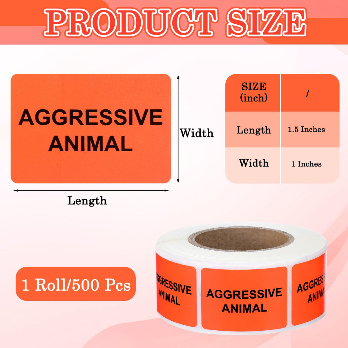 500 Pcs Aggressive Animal Veterinary Labels 1 x 1.5 Inch