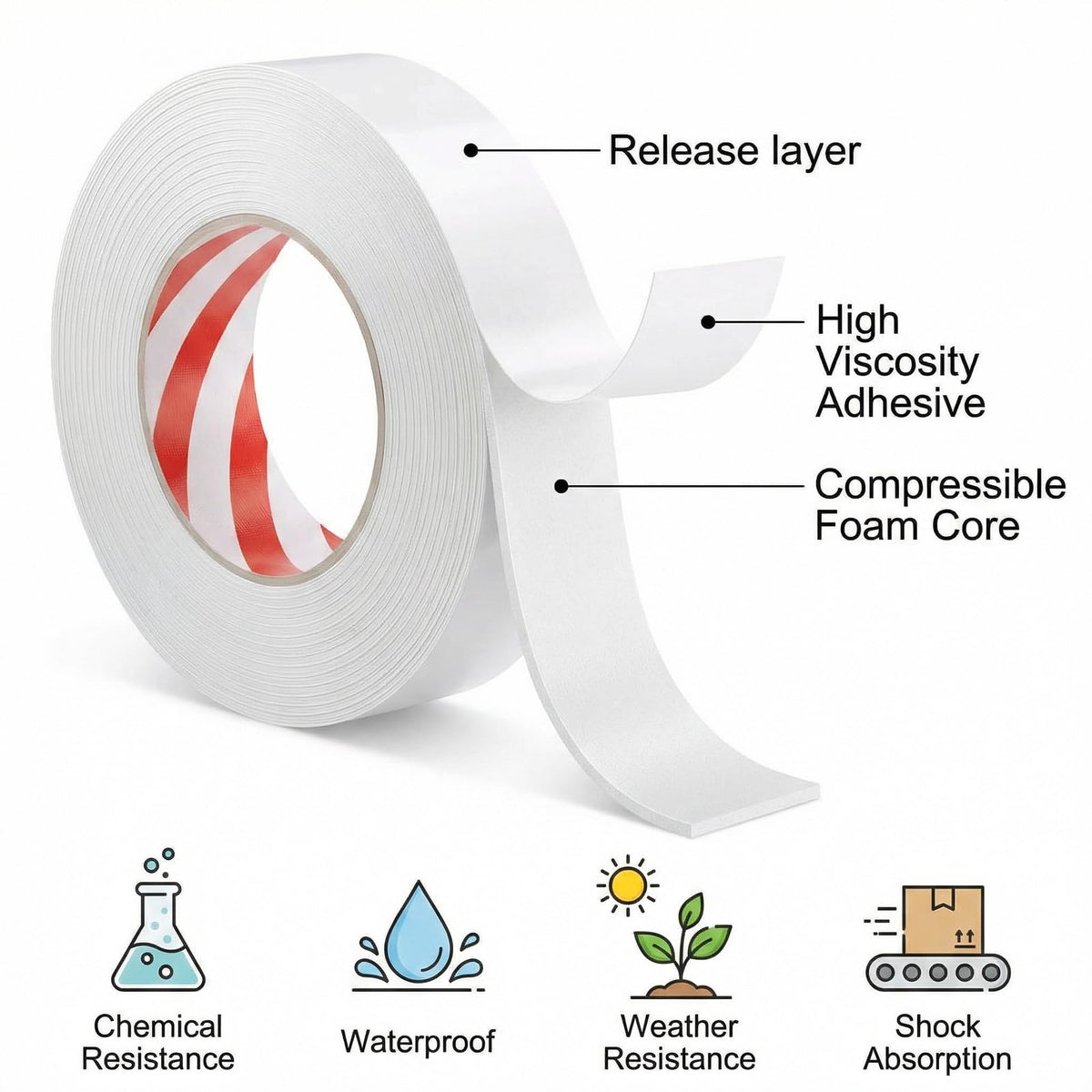 4 Rolls Double Sided Foam Tape Mounting, L16.4ft X W0.94 Strong Adhesive Mounting Tapes Heavy Duty Foam Tape for Decorations, Sticky Seal Strips for DIY Craft Picture Poster Wall Card (White)
