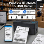 Bluetooth Thermal Shipping Label Printer, 4x6, Black