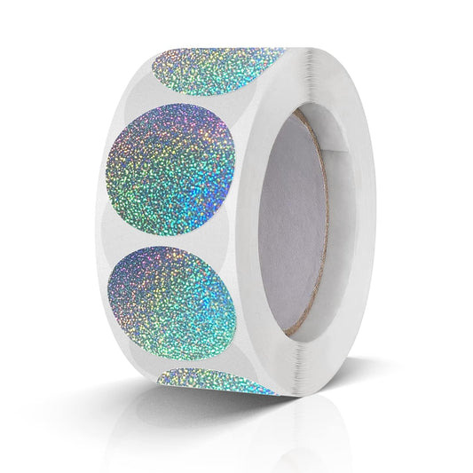 Round Stickers Silver 1 Inch Circle Labels Color Coding Glitter Sparkle Dot Sticker Waterproof Removable Roll of 500 Dust Glitter Silver