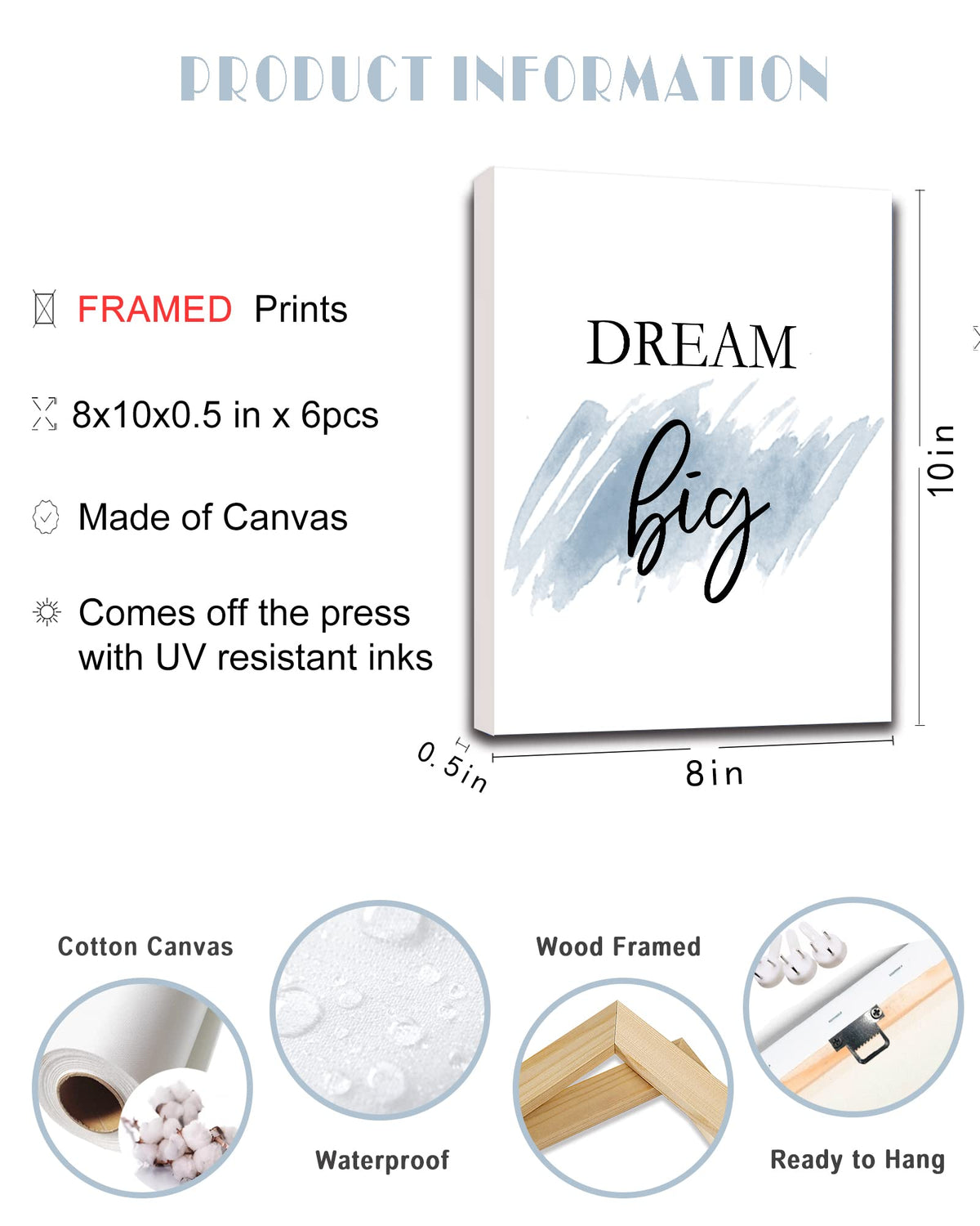𝗗𝗿𝘀𝗼𝘂𝗺 Motivational Wall Decor Inspirational Office Wall Art Quotes Wall Art for Living Room Encouraging Canvas Posters for Office Bedroom Sayings for Wall Decor - 8” x10” x6 PCS (𝗙𝗿𝗮𝗺𝗲𝗱) Motivvational Wall Art - White 8''x 10''x 6pcs
