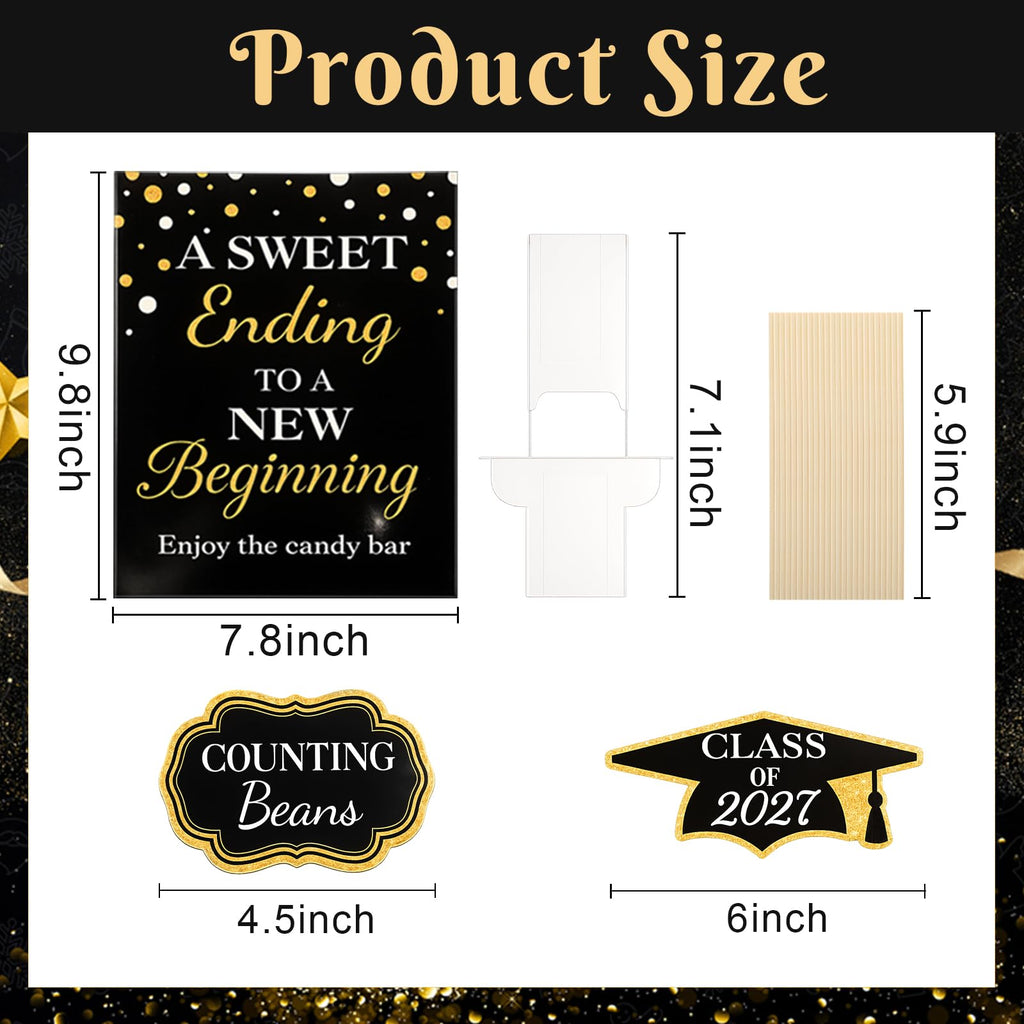 Spakon 24 Pcs Grad Candy Buffet Labels with Stand, Table Signs, Black Gold