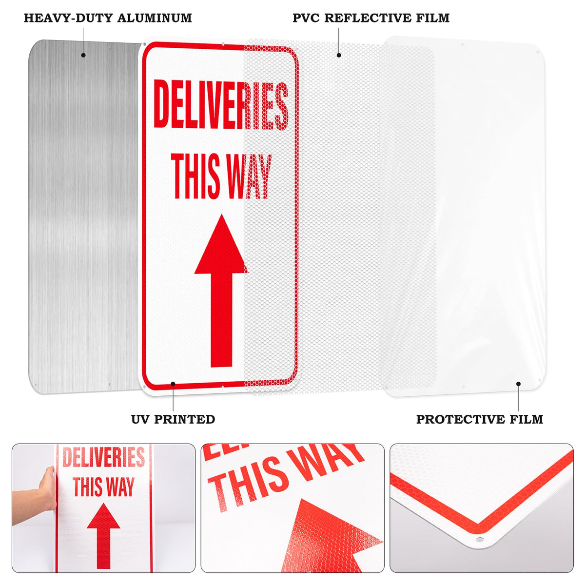 2 Pack Deliveries This Way Sign with Directional Upward Arrow 18 × 12 Inch Reflective Aluminum Rust Free Metal Package Delivery Signs for Outside Home Business Property Red-Upward Arrow