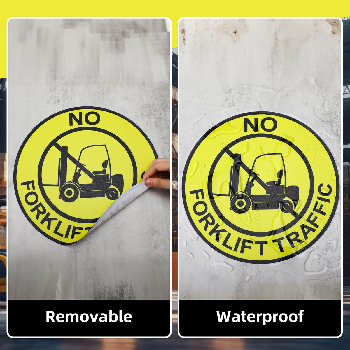 5 Pcs No Forklift Traffic Sign - 12 Inch Forklift Traffic Floor Adhesive Sign for Safety Warning Industrial Sticker for Work Shop Warehouse Office Yellow 5