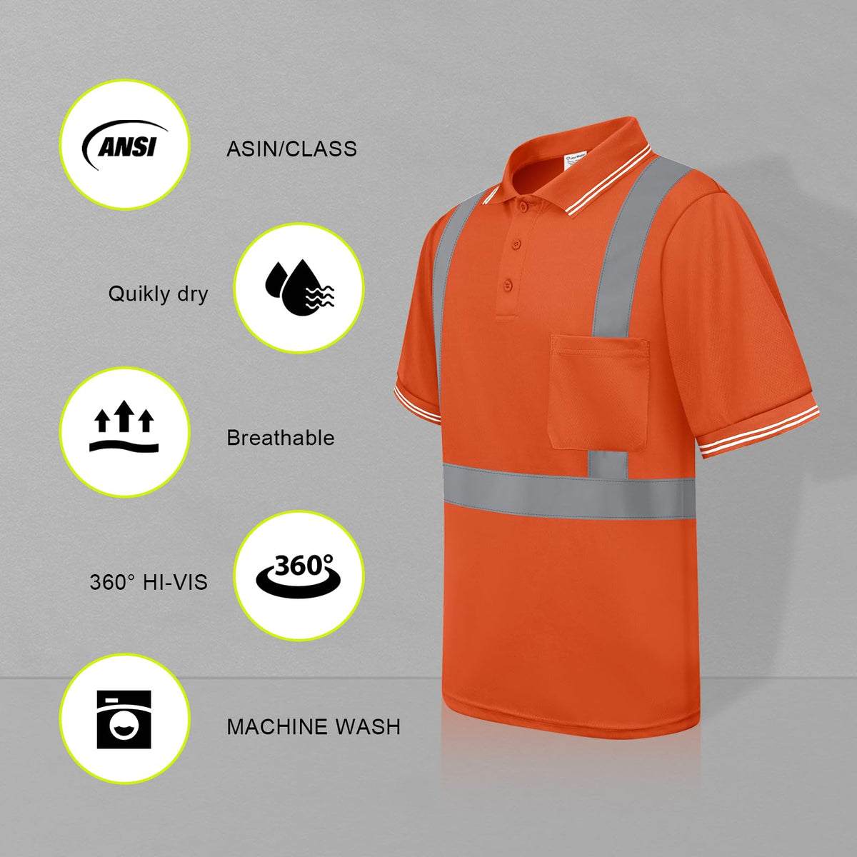 Hi Vis Polo Shirts for Men Construction Class 2 High Visibility Shirts, Reflective Safety T-Shirts for Men Women, Short Sleeve Work Shirts, Breathable, UPL-Orange XL 1pc Orange X-Large
