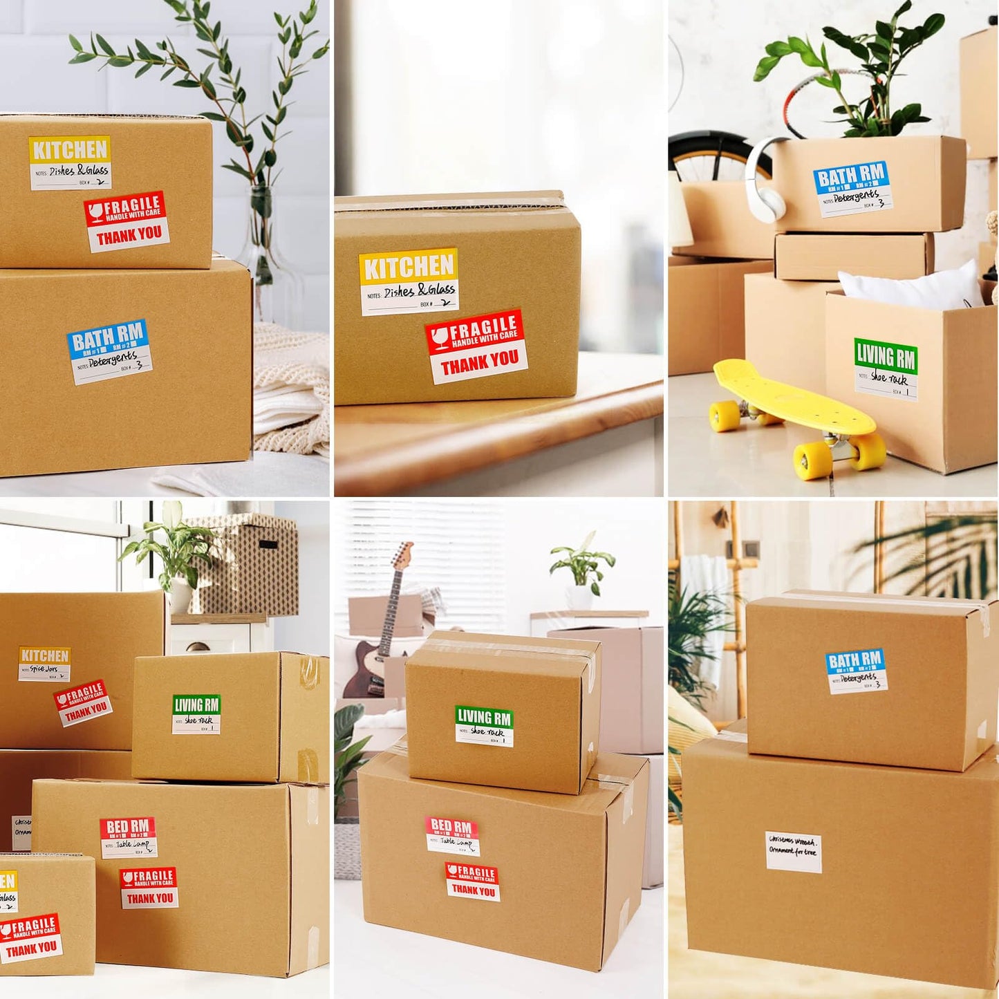 Moving Labels for Boxes 240 PSC Color Coded Labels, Packing Labels for Home Moving. Color Classification is Clear with Writable Notes Areas. Easy to Remove and Leave no Residue