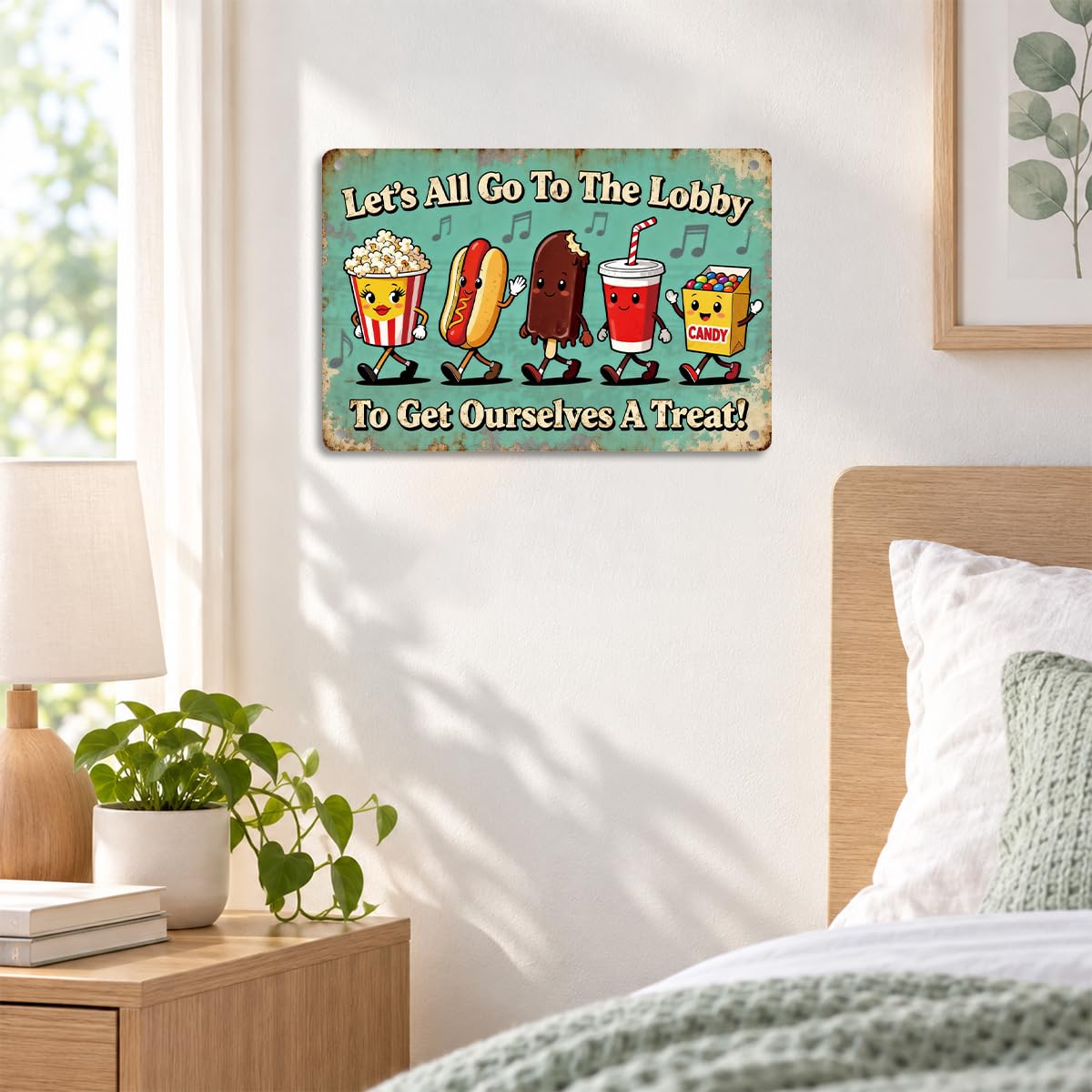 Let's All Go to the Lobby Movie Snack Metal Tin Sign, Home Theater Decor