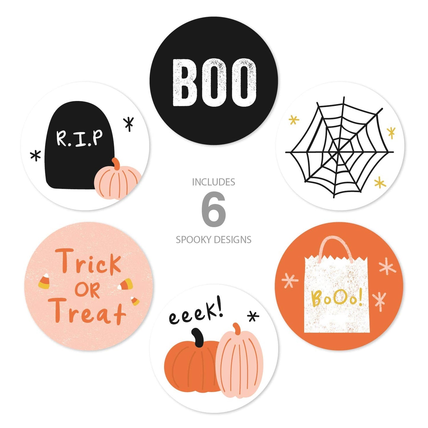Halloween Stamp Style Stickers / 500 Spooky Fall Labels / 6 Alternating Designs / 1.5" Autumn Pumpkin Sticker/Made in The USA