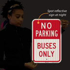 SmartSign - K-5443-HI-12x18 "No Parking - Buses Only" Sign | 12" x 18" 3M High Intensity Grade Reflective Aluminum Red on White