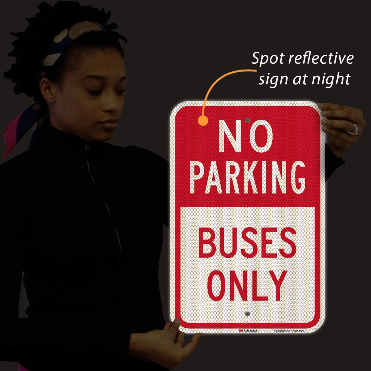 SmartSign - K-5443-HI-12x18 "No Parking - Buses Only" Sign | 12" x 18" 3M High Intensity Grade Reflective Aluminum Red on White
