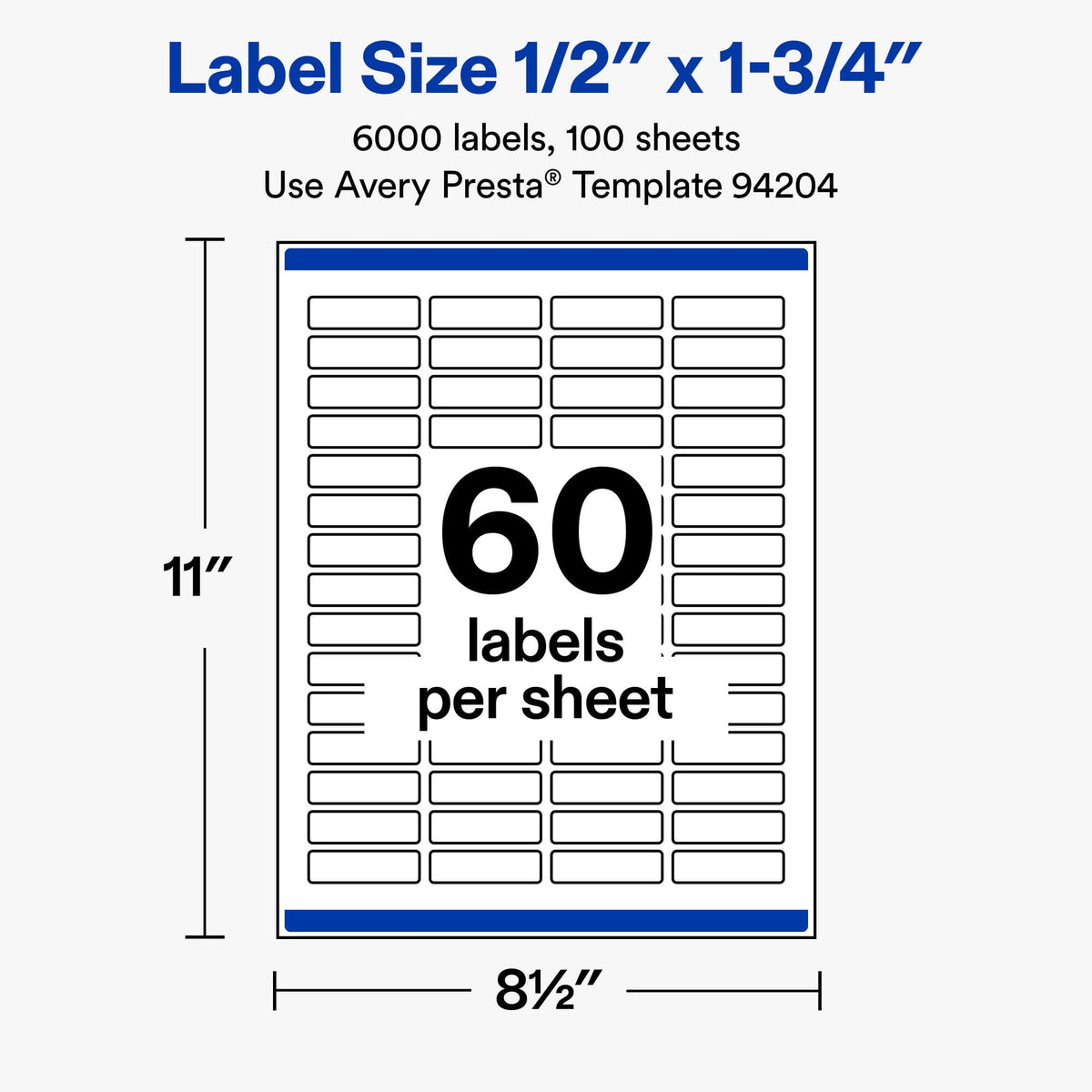 Avery Matte White Rectangle Labels, Sure Feed Technology, 0.5" x 1.75", 6,000 Matte White Printable Labels 6,000 labels