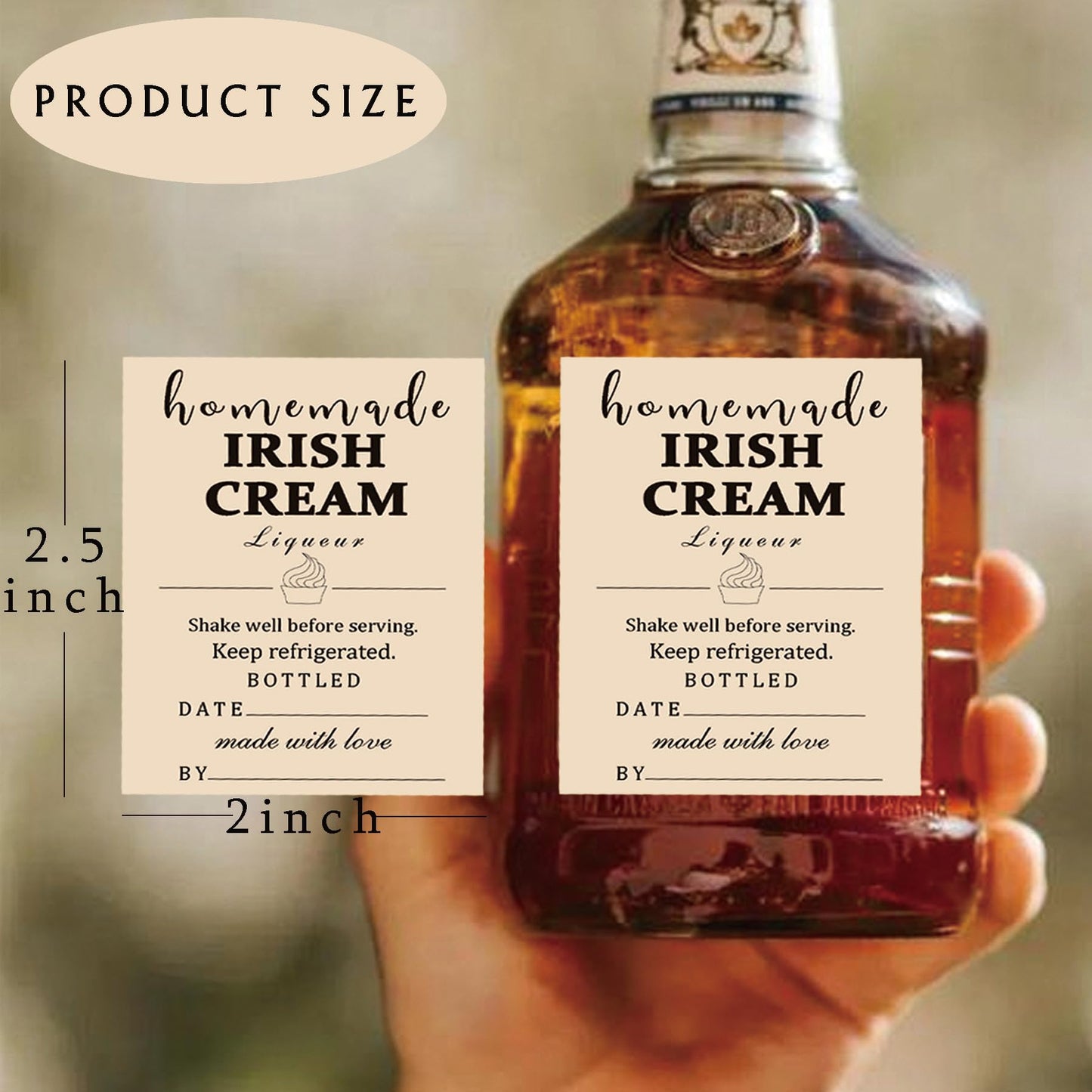 48 Pack Homemade Irish Cream Labels 22.5 inch Personalized Irish Cream Instruction Stickers for Handcrafted Liqueur Bottles, Holiday & Christmas Gifts, Jar & Kitchen Pantry