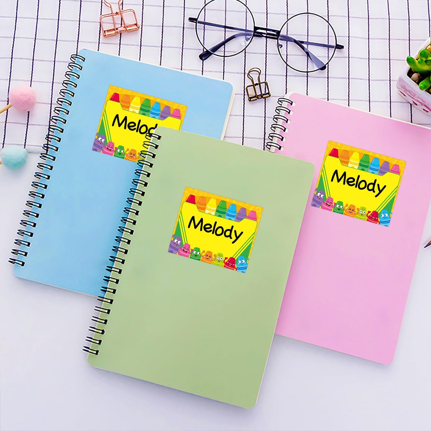 104 Pcs Cartoon Crayon Name Tag Stickers -3''x 2.5'' Colorful Self Adhesive Name Sticker Gift Tag Labels for Classroom Party Office Home Conferences (Crayon)