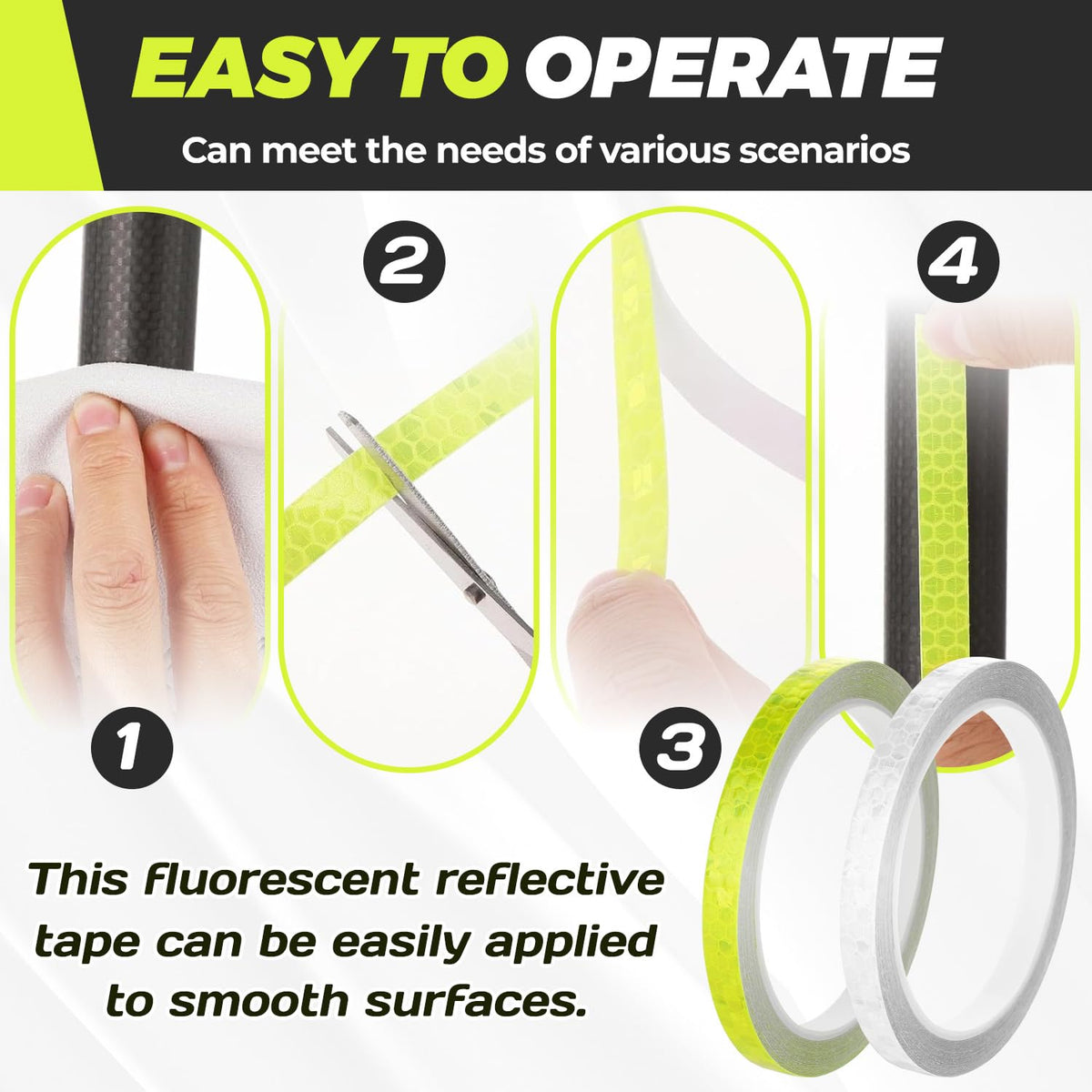 Neon Reflective Tape,0.4'' x 26ft Thin Reflective Tape for Bikes,Waterproof Self-Adhesive Reflective Strip Roll,Outdoor High Visibility Safety Warning Glow for Vehicles Bike Scooter Helmet (White) White