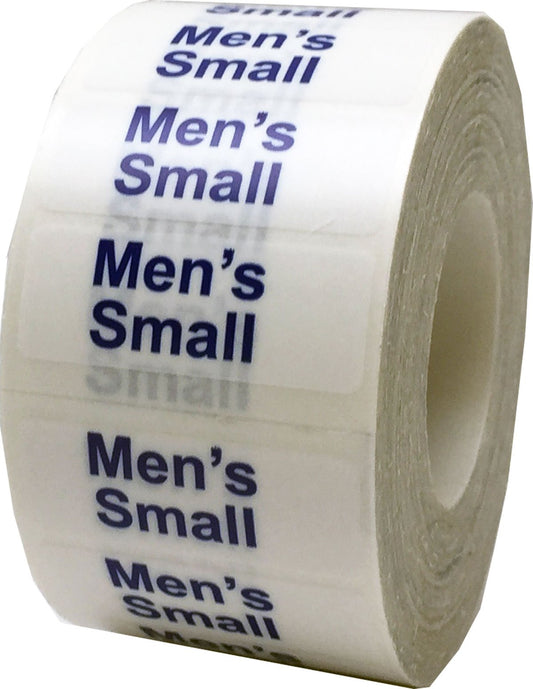 Men's Small Clear Clothing Size Strip Stickers 1.25 x 5 Inch 125 Labels on a Roll