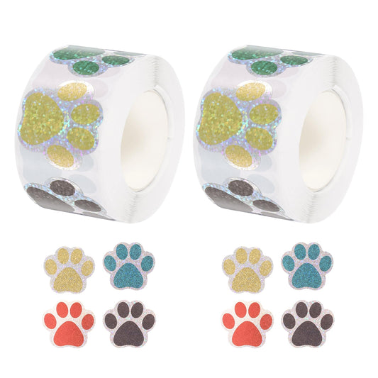 MECCANIXITY Adhesive Label Stickers Sequin Mixed Color 1000Pcs Paw Prints Stickers 1.5inch Dog Paw Bear Paw Stickers for Children Teacher Fit Crafts Party