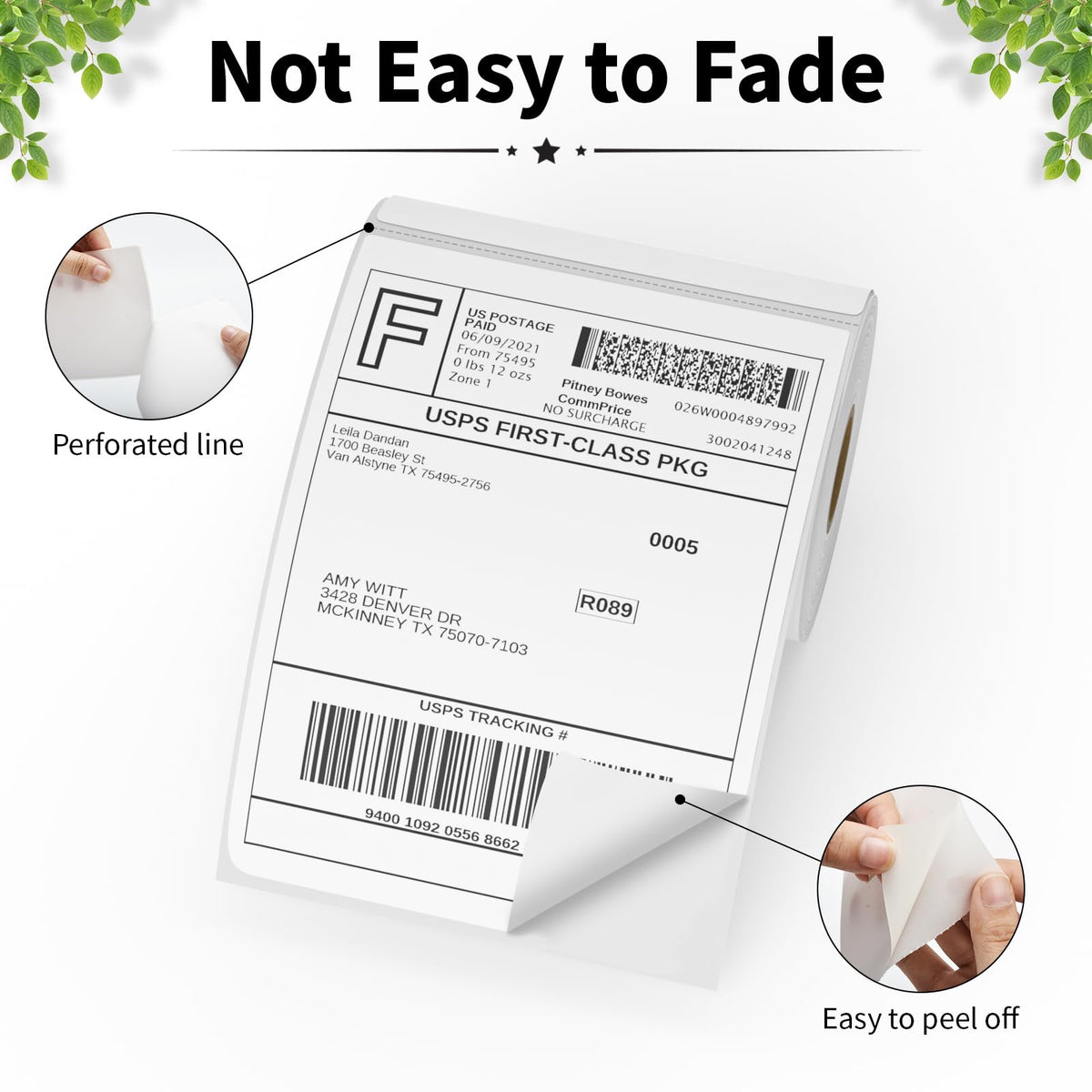 FungLam 4"X6" Thermal Shipping Labels, 4X6 Labels,White Mailing Shipping Labels, Perforated, 250 Labels,Compatible with iDPRT, JADENS and Rollo. 1 Roll