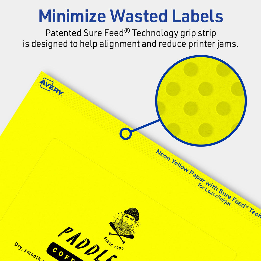 Avery® Printable Rectangle Labels, Sure Feed® Technology, 4" x 6", Neon Yellow Labels, Print-to-The-Edge, Laser/Inkjet Printable, 160 Total, Great for Shipping and Packaging 160 labels
