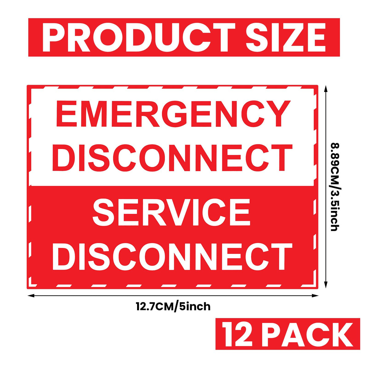 LEIFIDE 12 Pack NEC Compliant Emergency Disconnect Sticker 5"x 3.5" Emergency Disconnect Service Warning Sticker Shut Off Sign UV-Resistant Electric Panel Labels Vinyl Waterproof for Indoor Outdoor