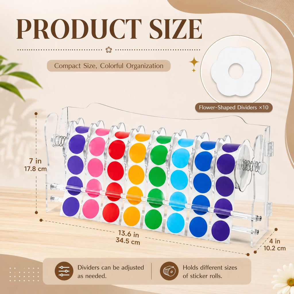 Adjustable Label Dispenser, 9 Disks Acrylic Roll Sticker Dispenser