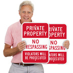 SmartSign Private Property No Trespassing Sign - 2 Pack, Violators Prosecuted Sign, 18 x 12 inch, 2mm Aluminum Composite, Red and White, Made in USA ACM 12" x 18" - Pack of 2