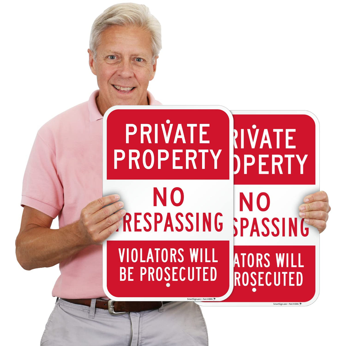 SmartSign Private Property No Trespassing Sign - 2 Pack, Violators Prosecuted Sign, 18 x 12 inch, 2mm Aluminum Composite, Red and White, Made in USA ACM 12" x 18" - Pack of 2