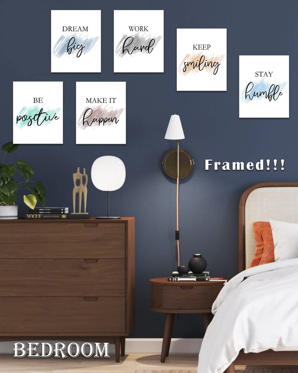 𝗗𝗿𝘀𝗼𝘂𝗺 Motivational Wall Decor Inspirational Office Wall Art Quotes Wall Art for Living Room Encouraging Canvas Posters for Office Bedroom Sayings for Wall Decor - 8” x10” x6 PCS (𝗙𝗿𝗮𝗺𝗲𝗱) Motivvational Wall Art - White 8''x 10''x 6pcs