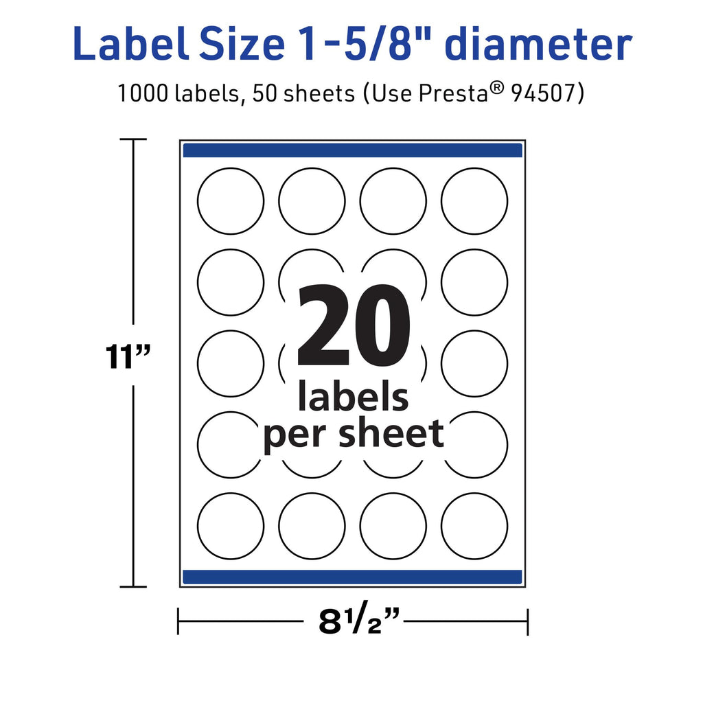 Avery TrueBlock Matte White Round Labels, Sure Feed Technology, 1-5/8" Diameter, 1,000 Matte White Labels, Print-To-The-Edge, Laser/Inkjet Printable, Great for Making Stickers or Product Merchandising 1,000 labels