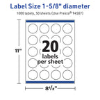 Avery TrueBlock Matte White Round Labels, Sure Feed Technology, 1-5/8" Diameter, 1,000 Matte White Labels, Print-To-The-Edge, Laser/Inkjet Printable, Great for Making Stickers or Product Merchandising 1,000 labels