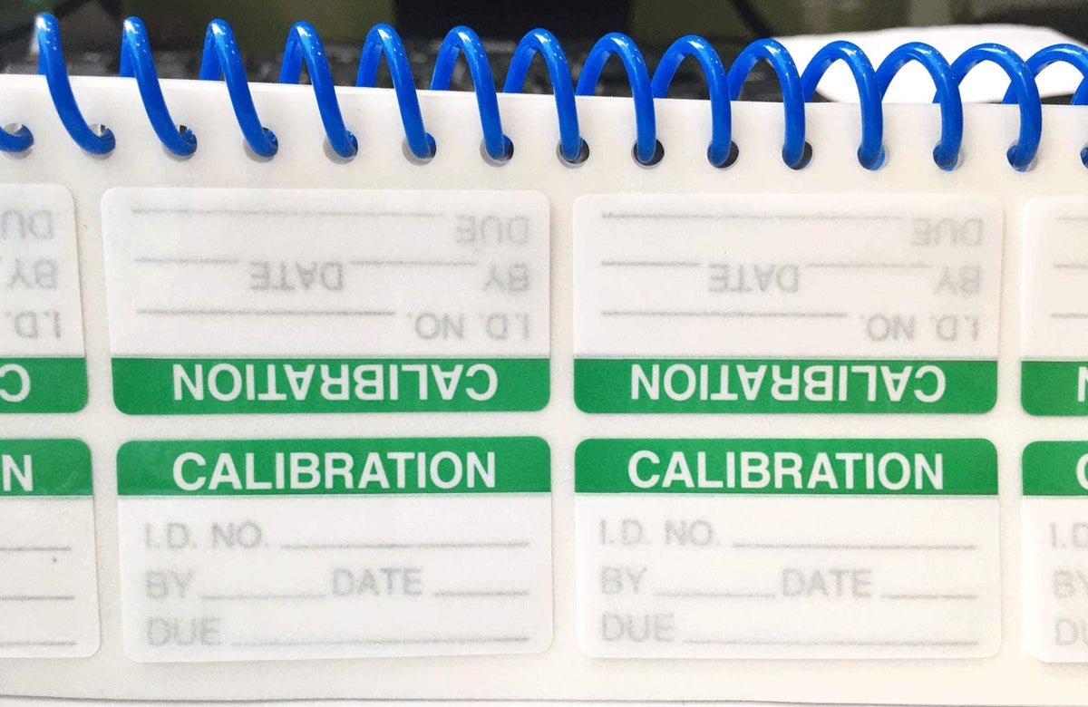 Self laminating calibration labels by wootile, 1x2 inch write-on industrial labels for NIST calibration, inspection, and quality control.