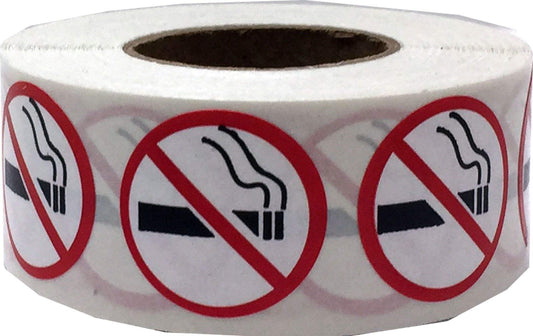 No Smoking Circle Stickers, 3/4 Inch Round, 500 Labels on a Roll