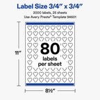 Avery® Matte White Heart Labels, 0.75" x 0.75", 2000 Total 2,000 labels