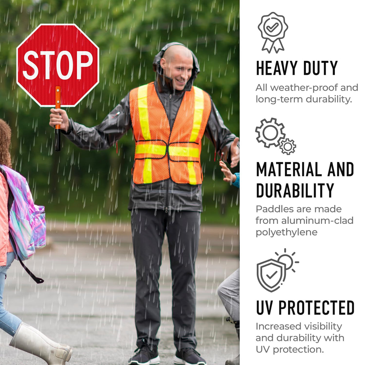 Handheld Stop Crosswalk Warning Double Sided Sign, 18x18 Inches, 3M EGP Reflective Aluminum, Fade Resistant, Made in USA by Sigo Signs 18x18 Reflective Aluminum Stop Small Post