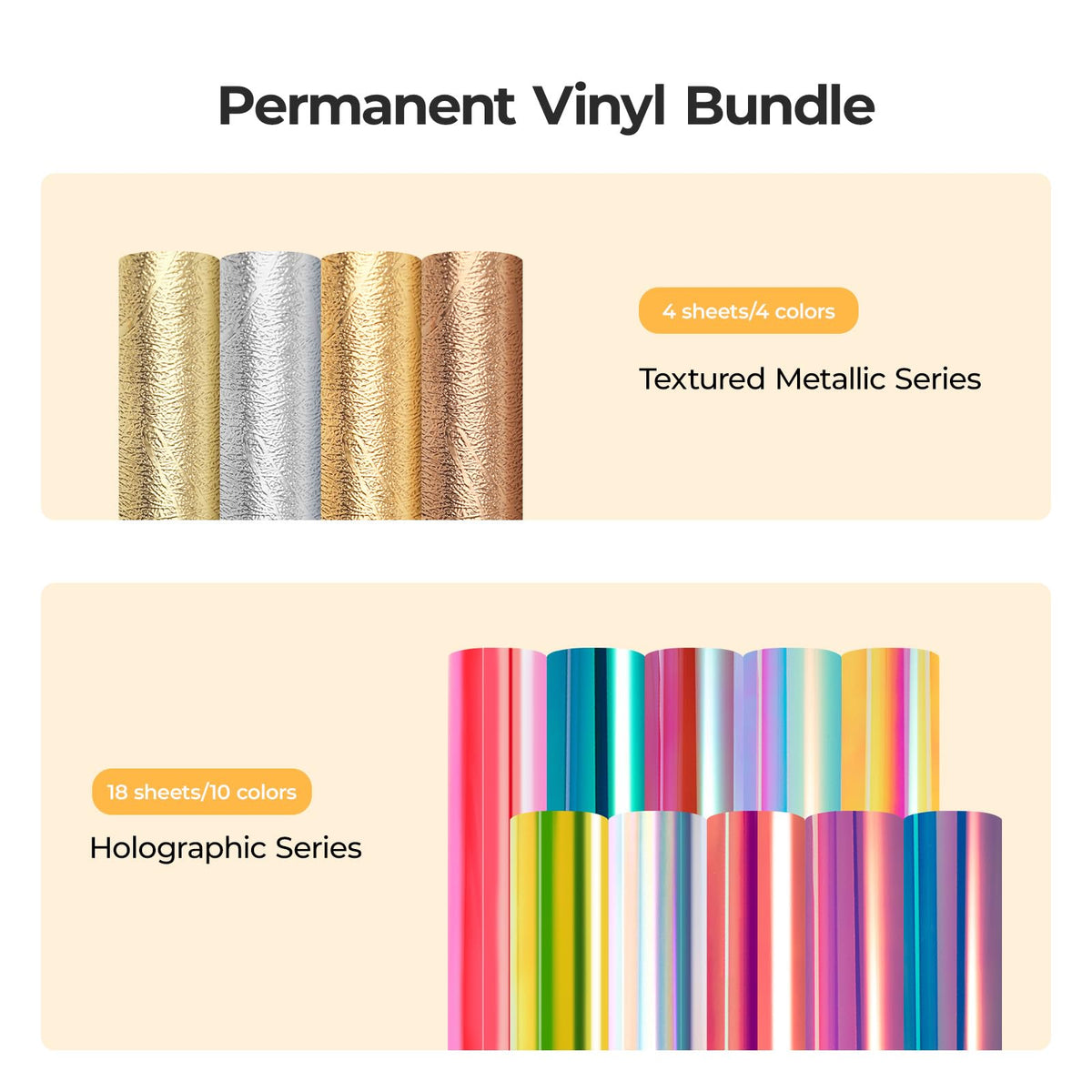 HTVRONT Holographic Vinyl-22 Pack Holographic & Textured Metallic Permanent Adhesive Vinyl Sheets,12"x12" Easy Cut & Weed Waterproof Vinyl for Crafts & Decor,Compatible with Cutting Machines 22 Holographic & Textured Vinyl