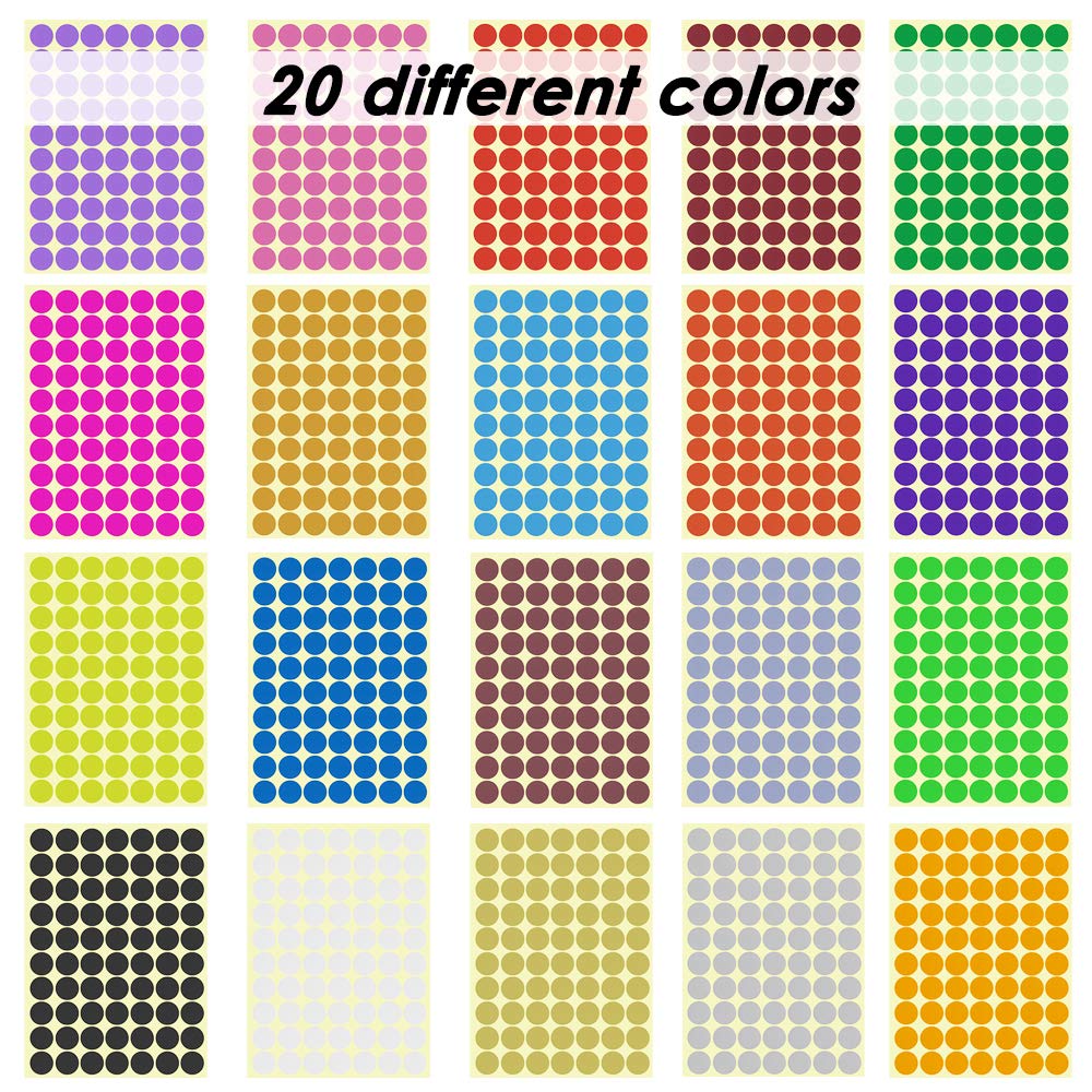 SourceTon 2800-Pack 3/4 Inch Round Color Coding Dots - 20 Vibrant Neon Colors, Removable Sticker Labels (70 per Sheet)