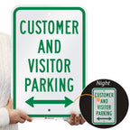 SmartSign-K-5661-EG "Customer and Visitor Parking" Sign with Bi-directional Arrow | 12" x 18" 3M Engineer Grade Reflective Aluminum 12" x 18" EG Reflective Aluminum - Parking Sign with Bi-directional Arrow