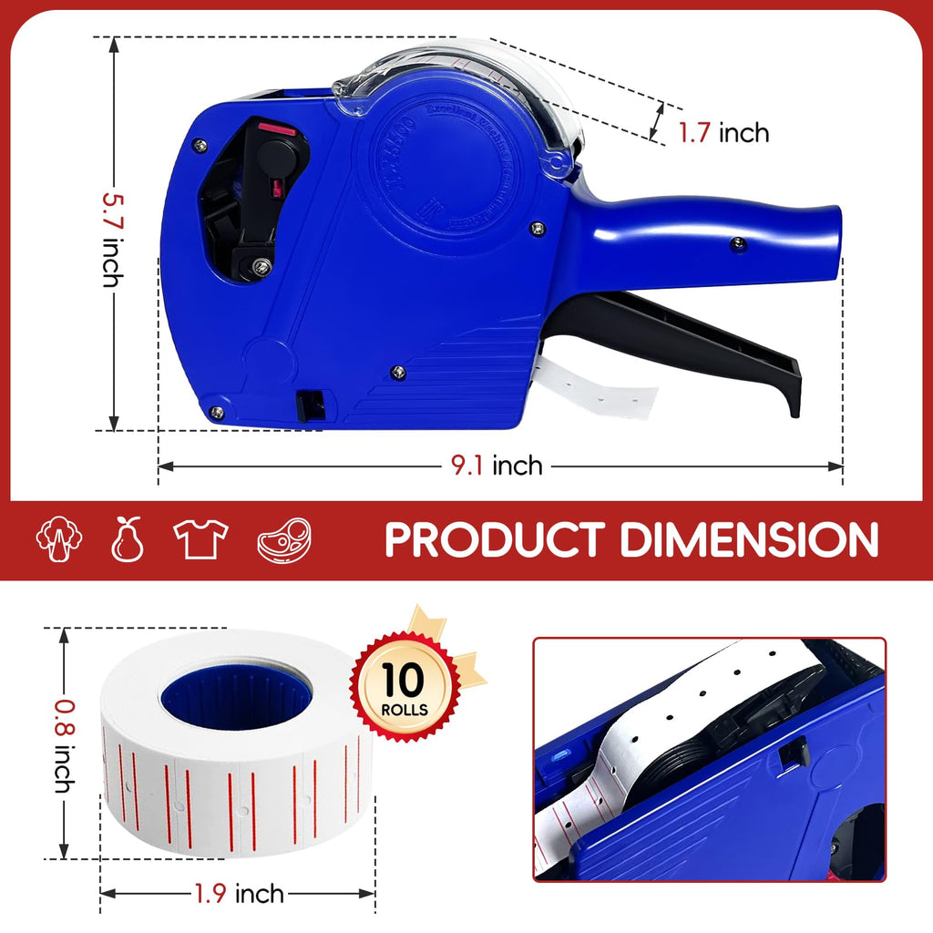 2 Pack 8 Digits Price Tag Gun with 5000 Labels & 4 Ink Rollers Kit blue
