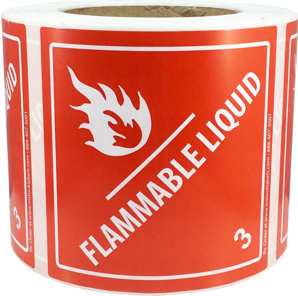 InStockLabels Hazard Stickers, Class 3 D.O.T. Flammable Liquid Stickers, 4x4 Inch Square, 500 Adhesive Shipping Labels – Easy to Peel & Apply Shipping Label Stickers